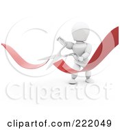 3d White Character Snipping A Ribbon With Scissors