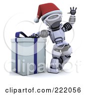 Poster, Art Print Of 3d Robot Waving And Leaning On A Gift Box