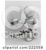Poster, Art Print Of 3d White Character Installing An Electric Jack In A Wall - 1