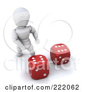 Poster, Art Print Of 3d White Character Standing By Red Dice
