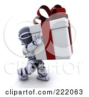 Royalty Free RF Clipart Illustration Of A 3d Robot Carrying A Gift Box