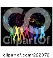 Poster, Art Print Of Silhouetted Colorful People Dancing Against A Black Music Background