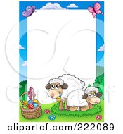 Poster, Art Print Of Sheep By An Easter Basket Frame Around White Space