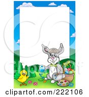 Poster, Art Print Of Rabbit And Chick By An Easter Basket Frame Around White Space