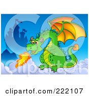 Poster, Art Print Of Green Dragon Near A Castle In The Sky - 3