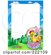 Poster, Art Print Of Chicken In An Easter Basket Frame Around White Space