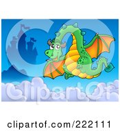 Poster, Art Print Of Green Dragon Near A Castle In The Sky - 1