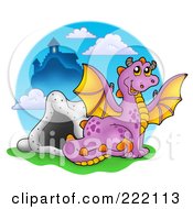 Purple Dragon Near A Cave And Castle - 2
