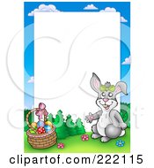 Poster, Art Print Of Rabbit By An Easter Basket Frame Around White Space