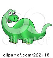 Cute Green Apatosaurus Dinosaur Turning Its Neck And Smiling