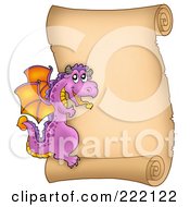 Poster, Art Print Of Purple Dragon On A Vertical Parchment Page