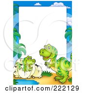 Poster, Art Print Of Cute Mother And Hatching T Rex Frame Around White Space