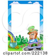 Poster, Art Print Of Leprechaun Driving A Car By A Rainbow And Pot Of God Frame Around White Space