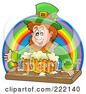 Poster, Art Print Of Leprechaun With Beer Mugs In Front Of A Rainbow