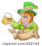 Poster, Art Print Of Leprechaun Holding A Beer Above A Parchment Banner