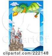 Poster, Art Print Of Green Dragon Above A Castle Frame Around White Space