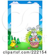 Poster, Art Print Of Rabbit And Chick By An Easter Basket Frame Around White Space
