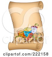 Happy Fast Foods On A Vertical Parchment Page