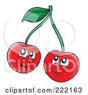 Royalty Free RF Clipart Illustration Of Two Happy Cherry Faces Smiling by visekart