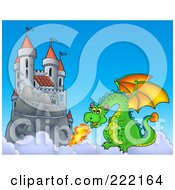 Poster, Art Print Of Green Dragon Near A Castle In The Sky - 2