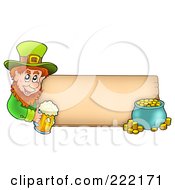 Poster, Art Print Of Leprechaun Holding A Beer And A Pot Of Gold With A Blank Wooden Sign