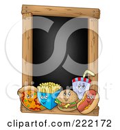 Royalty Free RF Clipart Illustration Of A Happy Fast Food Characters Under A Blank Black Board
