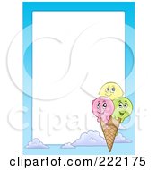 Poster, Art Print Of Happy Ice Cream Cone Frame Around White Space