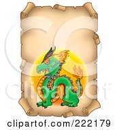 Poster, Art Print Of Chinese Dragon On A Vertical Aged Parchment Page