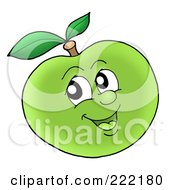 Poster, Art Print Of Happy Green Apple Face Smiling