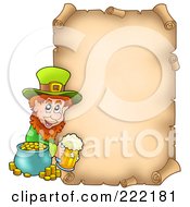 Poster, Art Print Of St Patricks Day Aged Parchment Page With A Leprechaun