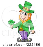 Poster, Art Print Of Friendly Leprechaun Wearing A Green Top Hat And Jacket And Holding A Shamrock