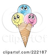 Poster, Art Print Of Three Faced Waffle Cone Character