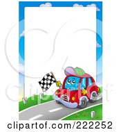 Poster, Art Print Of Car Waving A Racing Flag Border Around White Space