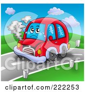 Royalty Free RF Clipart Illustration Of A Car Character Breaking Down On A Road