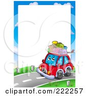 Royalty Free RF Clipart Illustration Of A Car With Luggage On The Roof Border Around White Space by visekart