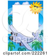 Poster, Art Print Of Happy Airplane Palm Tree And Sun Border Around White Space
