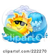 Poster, Art Print Of Happy Summer Sun Wearing Shades And Surfing