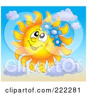 Poster, Art Print Of Happy Summer Sun Wearing Blue Flowers