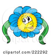 Poster, Art Print Of Blue Daisy Character With Two Leaves
