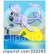 Poster, Art Print Of Happy Airplane Flying Over A Tropical Island