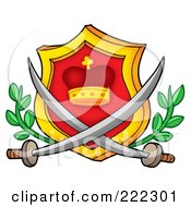 Royalty Free RF Clipart Illustration Of A Crown Shield With Crossed Swords by visekart