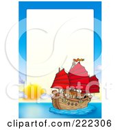 Poster, Art Print Of Sunset And Chinese Ship Border Around White Space