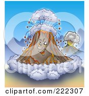 Royalty Free RF Clipart Illustration Of A Grinning Volcano With Ash Clouds And Spurting Lava
