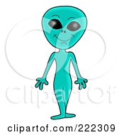 Royalty Free RF Clipart Illustration Of A Friendly Green Alien With Black Eyes
