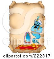 Poster, Art Print Of Floating Genie On A Vertical Aged Parchment Paper