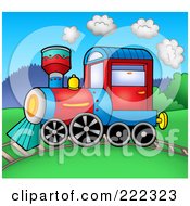 Poster, Art Print Of Royalty-Free Rf Clipart Illustration Of A Steam Train On A Track