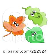 Digital Collage Of Three Happy Leaves