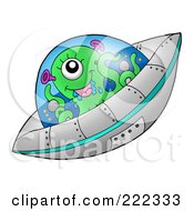 Royalty Free RF Clipart Illustration Of A Green Alien Flying A Saucer by visekart