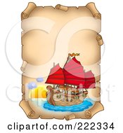 Royalty Free RF Clipart Illustration Of A Sunset And Chinese Ship Parchment Page On White