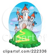 Royalty Free RF Clipart Illustration Of A White Castle On A Hill Top